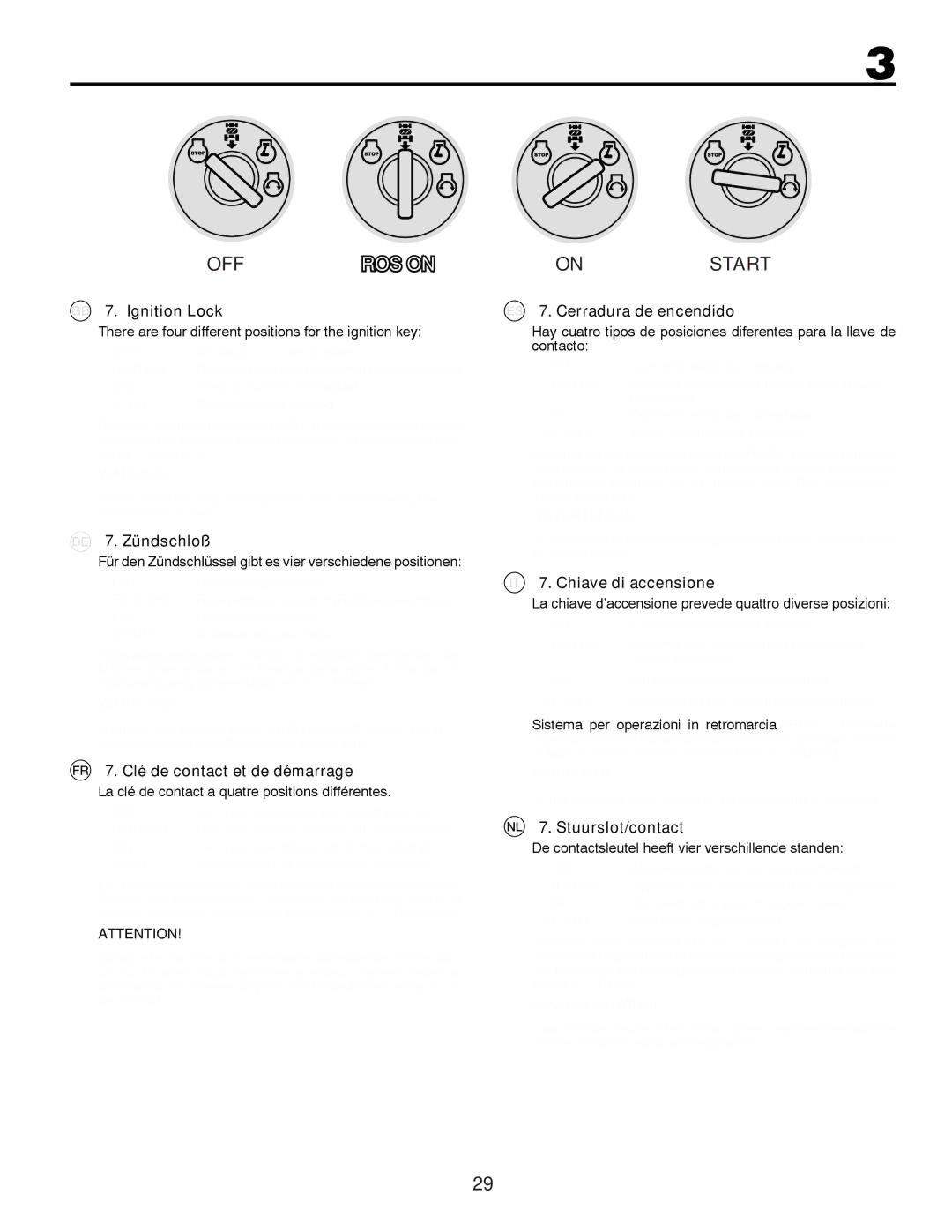 Husqvarna LTH126 Ignition Lock, Zündschloß, Clé de contact et de démarrage, Cerradura de encendido, Chiave di accensione 