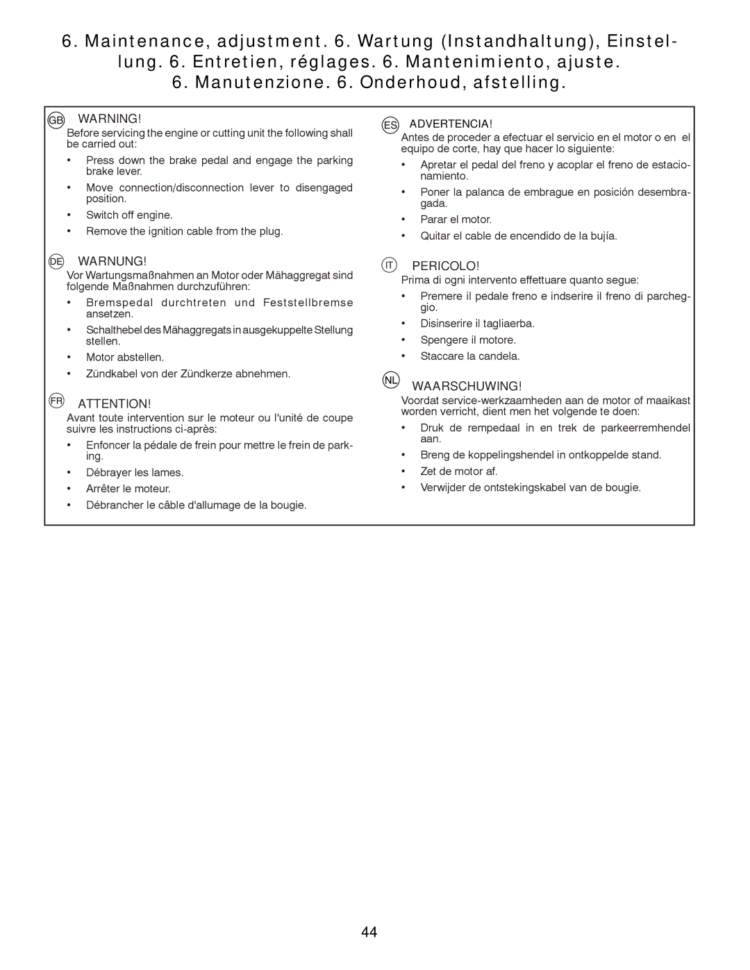 Husqvarna LTH126 instruction manual Advertencia 