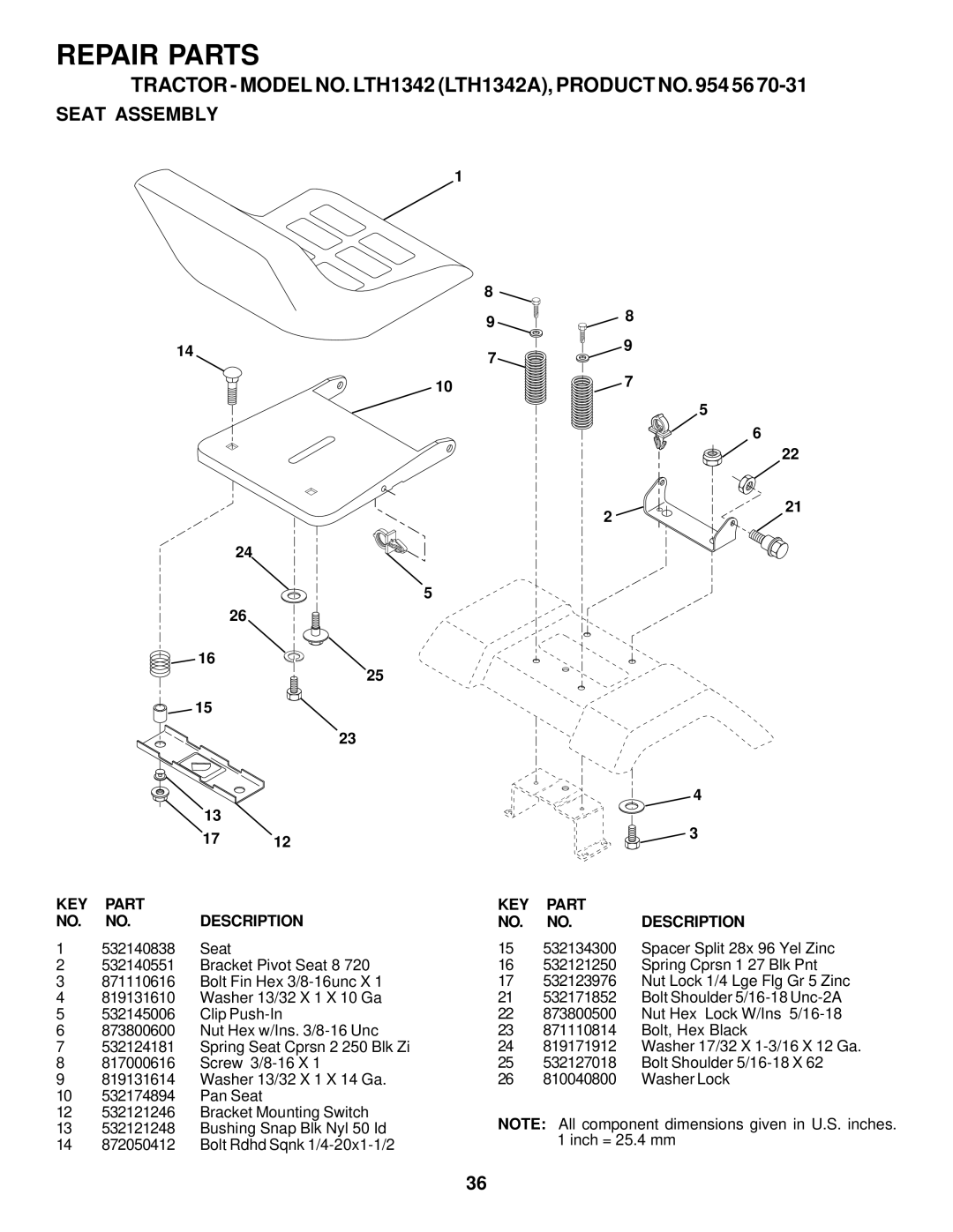 Husqvarna LTH1342A manual Seat Assembly 