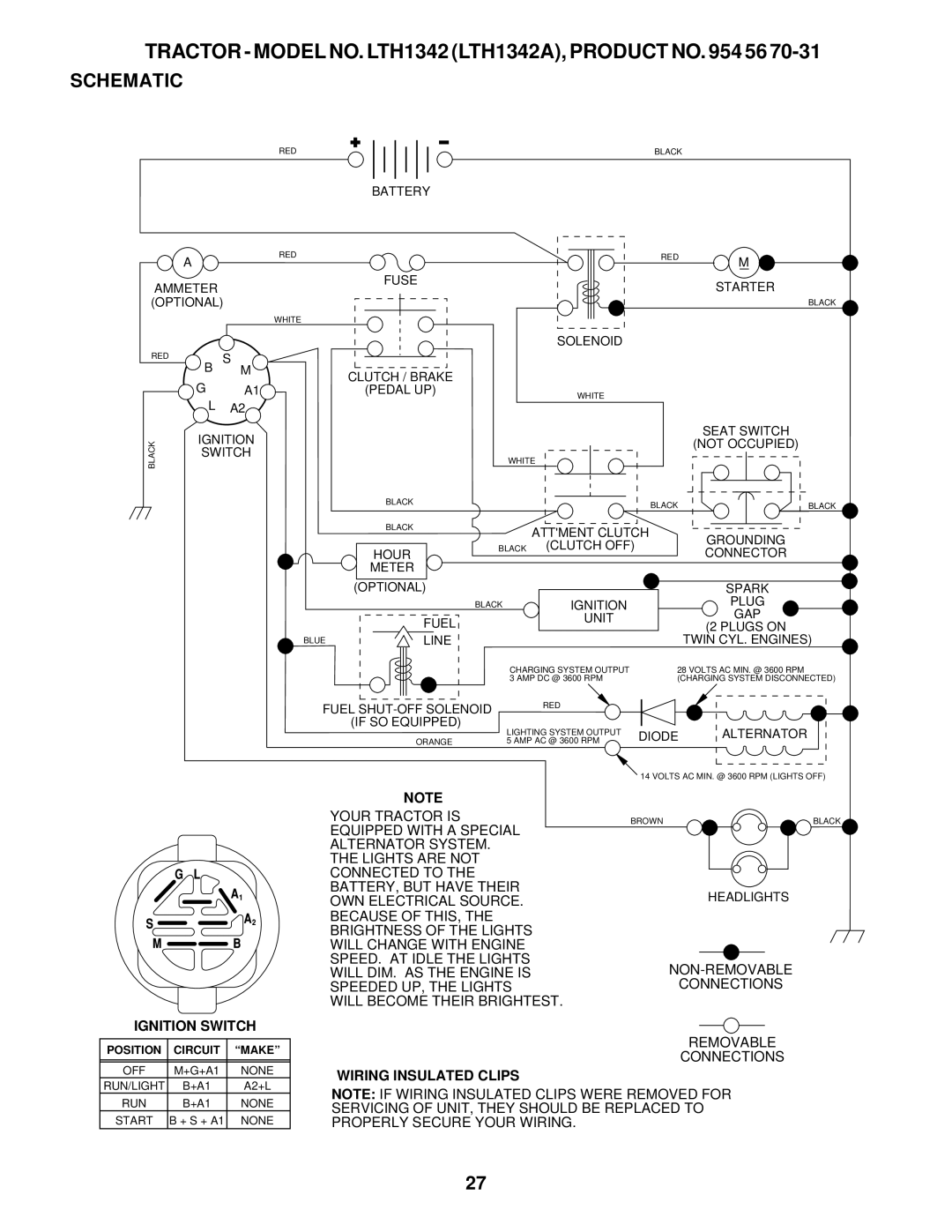 Husqvarna manual Tractor Model NO. LTH1342 LTH1342A, Product no 56, Schematic 