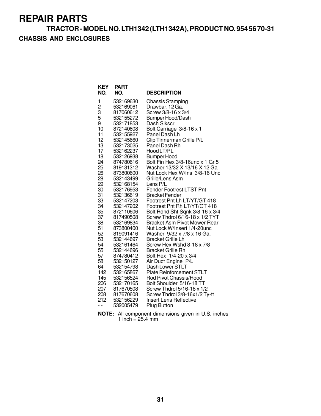 Husqvarna LTH1342A manual Repair Parts 