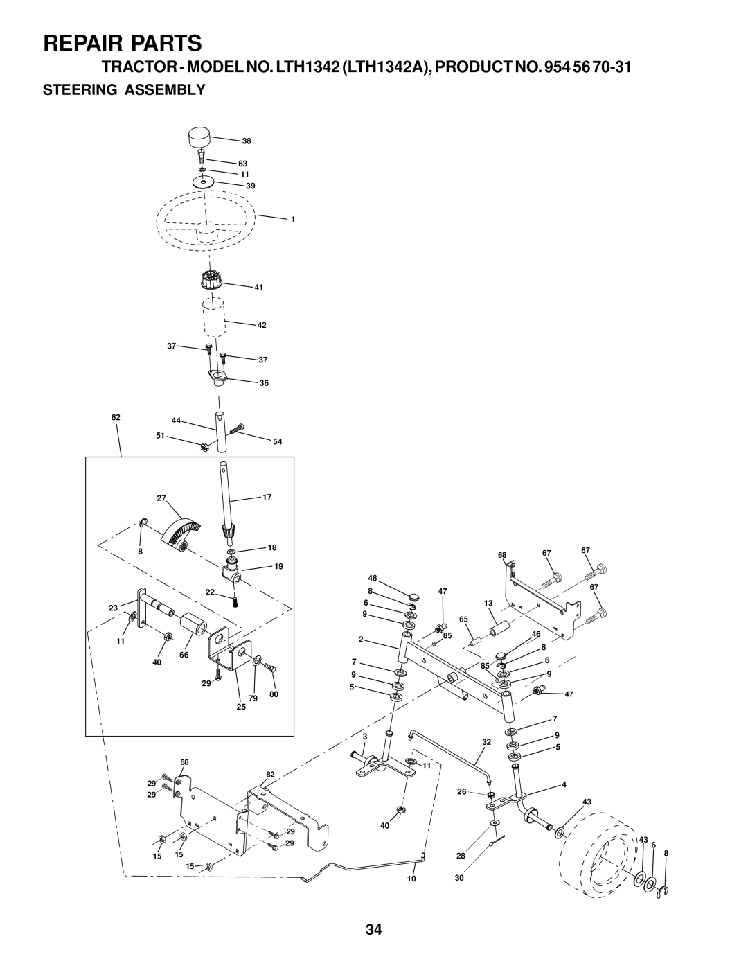 Husqvarna LTH1342A manual Steering Assembly 