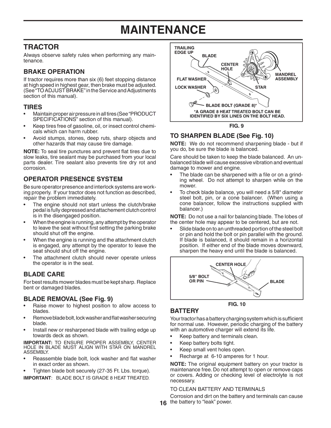 Husqvarna LTH135 owner manual Tractor 