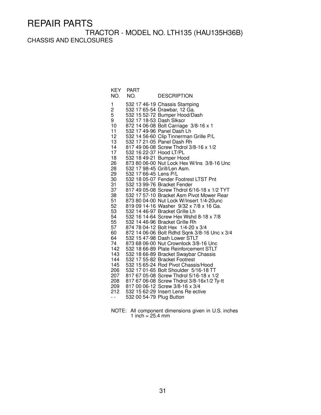 Husqvarna LTH135 owner manual 13 532 17 21-05 Panel Dash Rh 