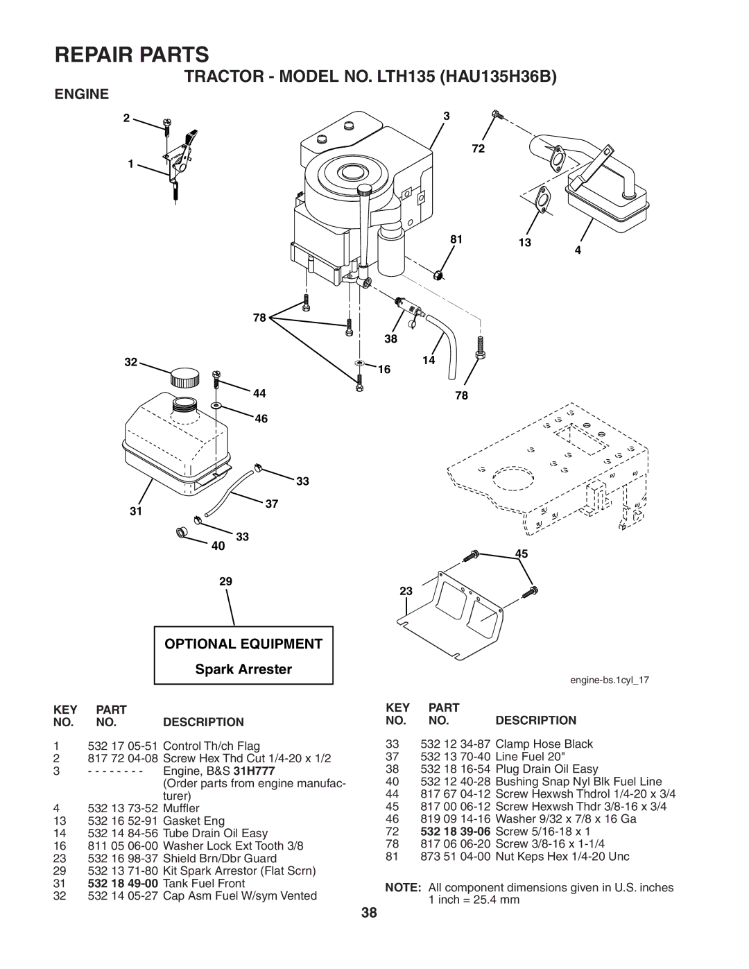 Husqvarna LTH135 owner manual Engine, Optional Equipment 