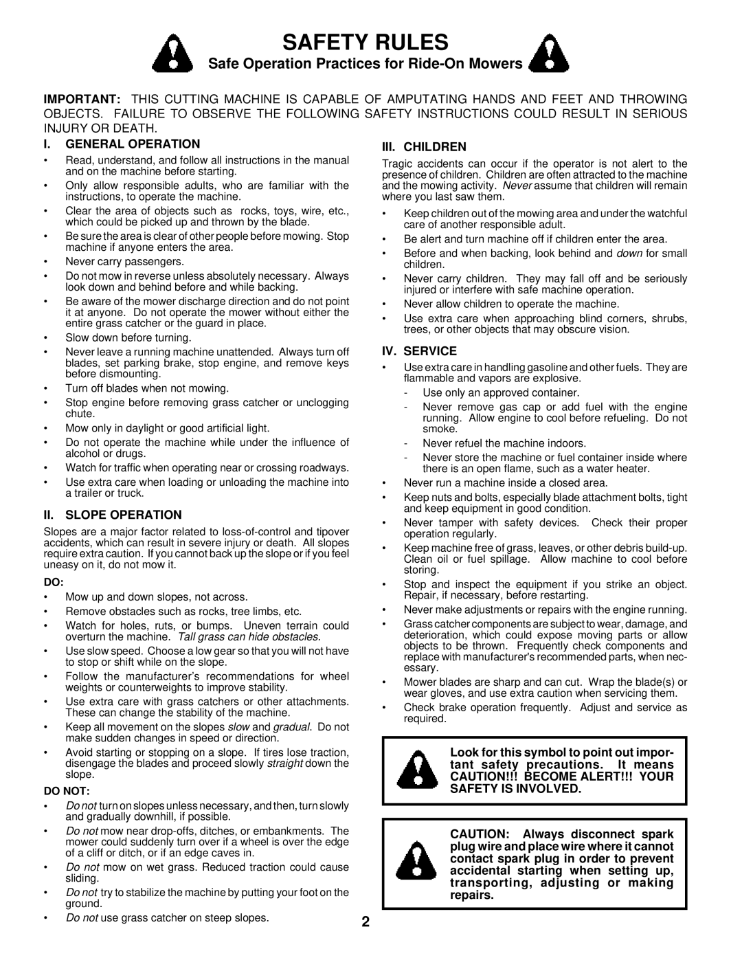 Husqvarna LTH140 owner manual Safety Rules, Safe Operation Practices for Ride-On Mowers 