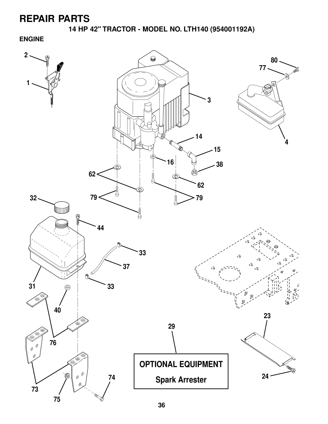 Husqvarna LTH140 owner manual Engine 