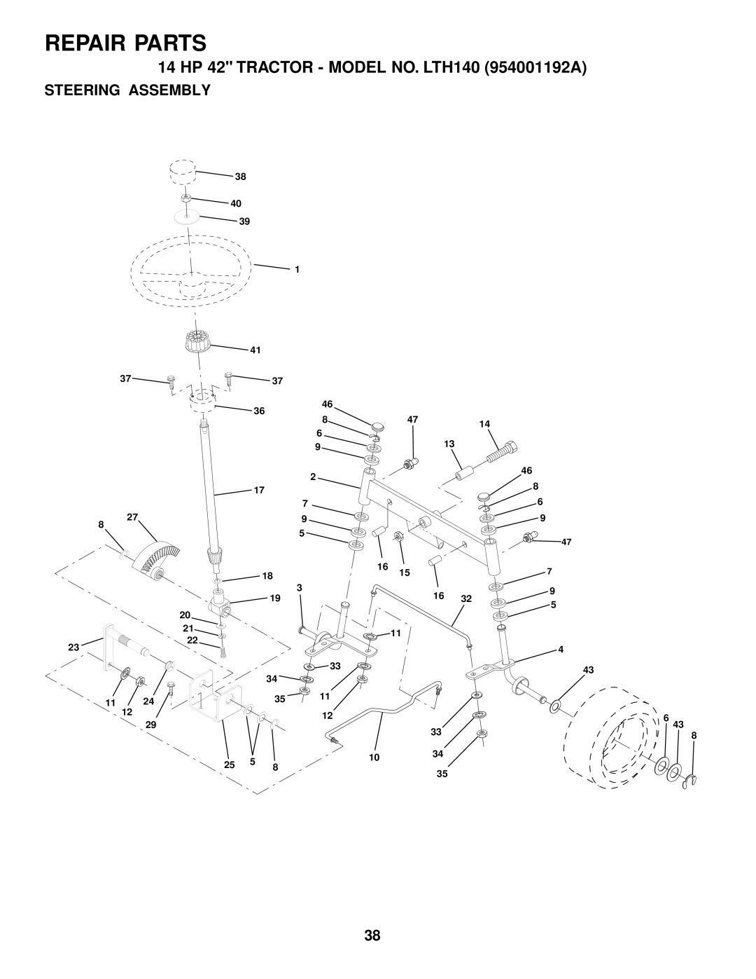 Husqvarna LTH140 owner manual Steering Assembly 