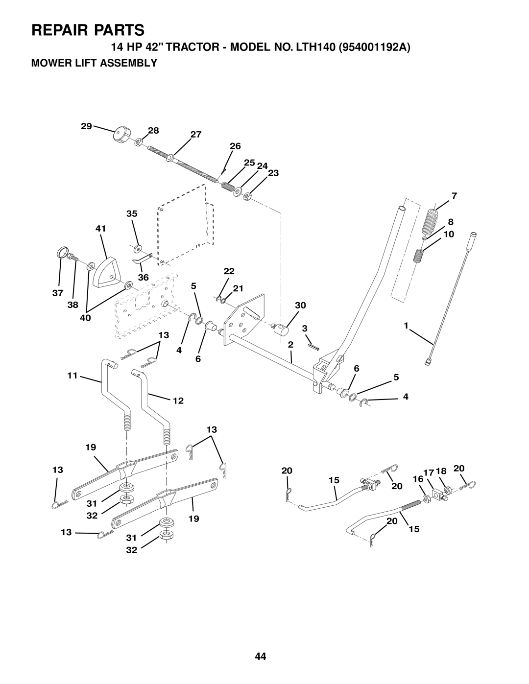 Husqvarna LTH140 owner manual Mower Lift Assembly 