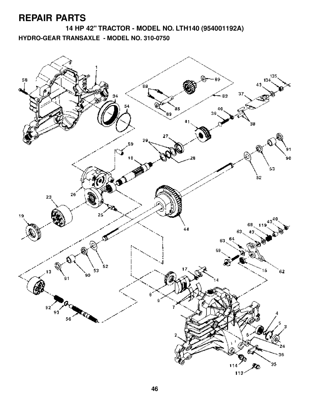 Husqvarna LTH140 owner manual HYDRO-GEAR Transaxle Model no 