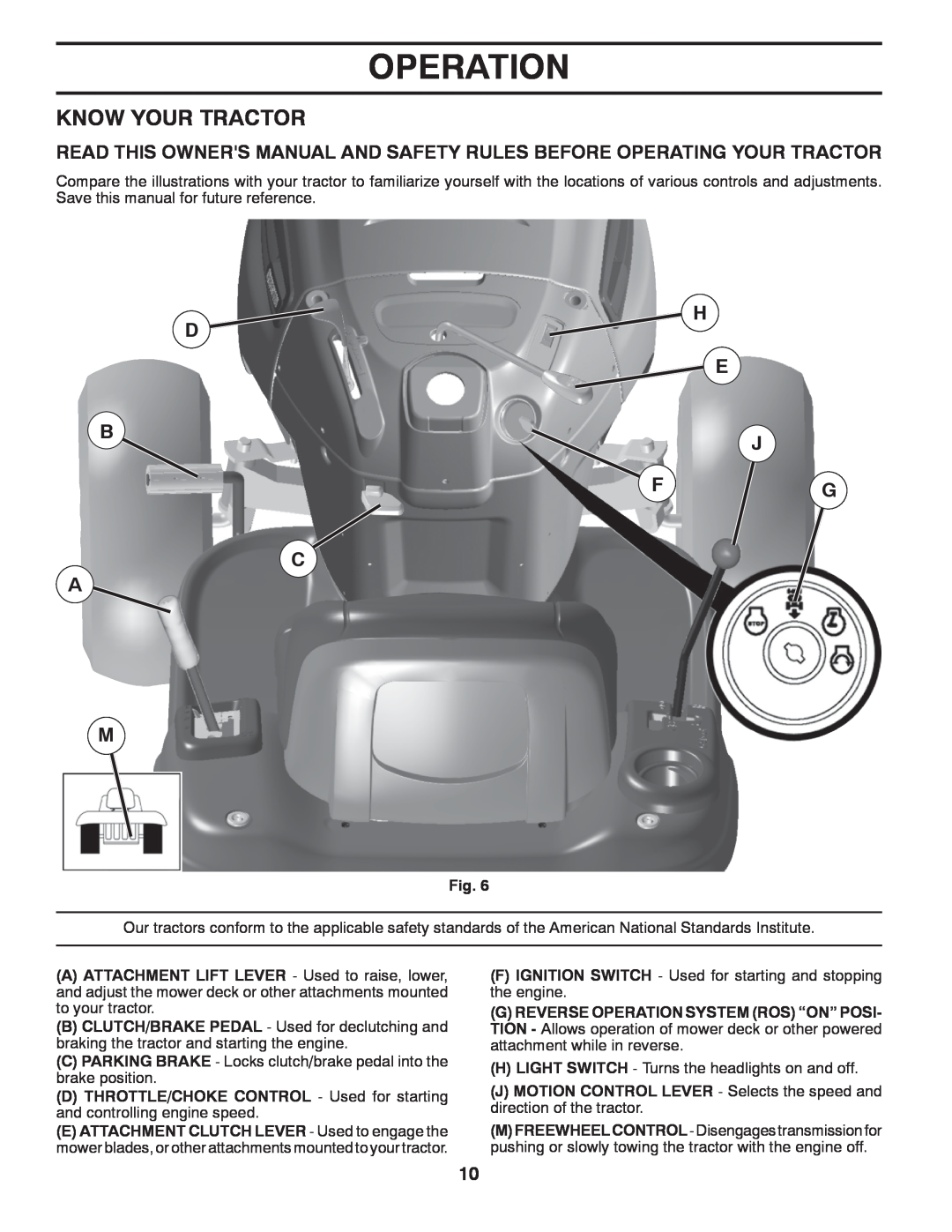 Husqvarna LTH1438 owner manual Know Your Tractor, Operation 
