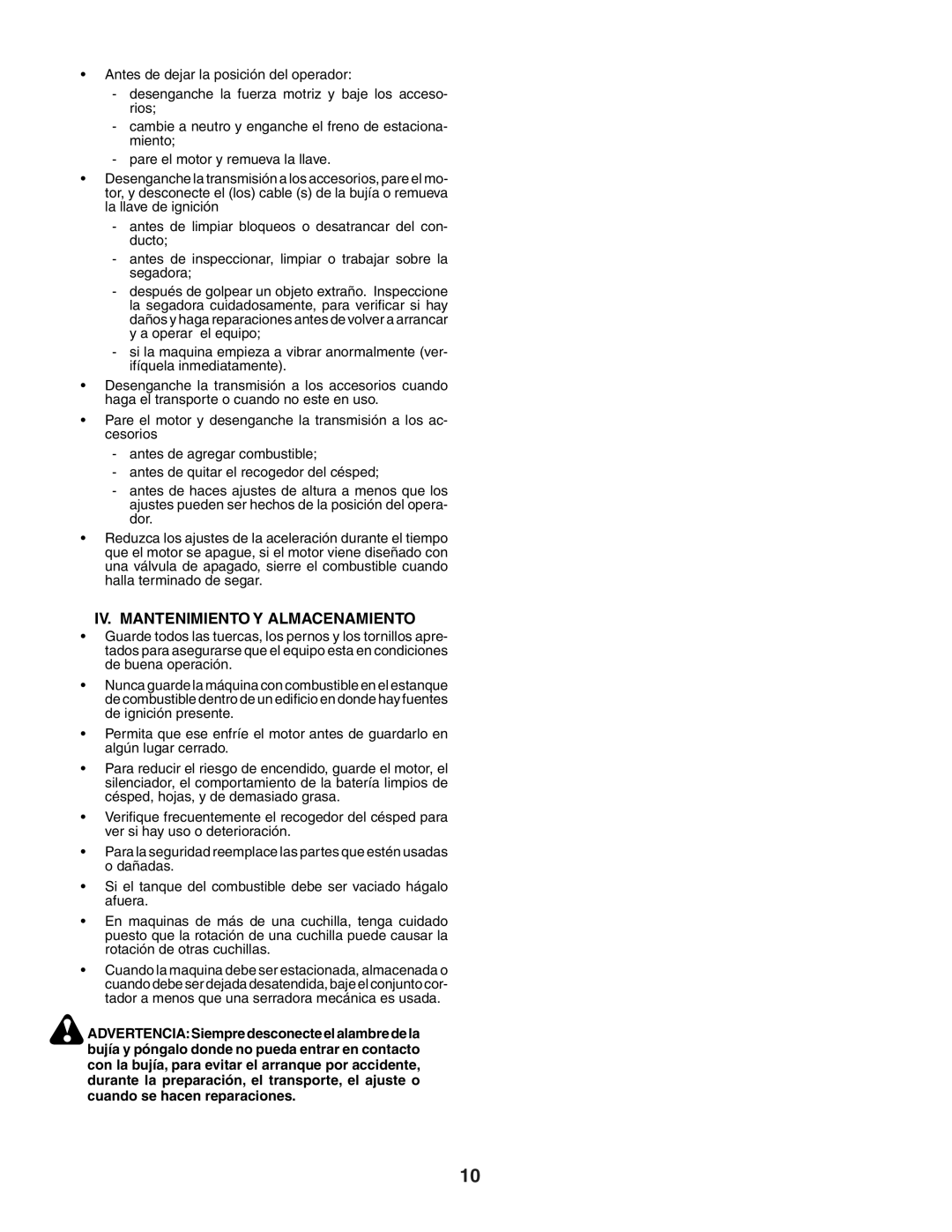 Husqvarna LTH151 instruction manual IV. Mantenimiento Y Almacenamiento 