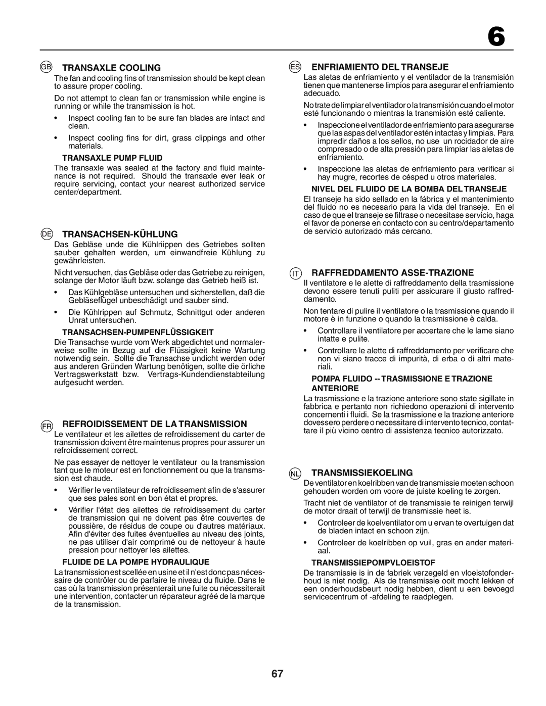 Husqvarna LTH151 Transaxle Cooling, Transachsen-Kühlung, Refroidissement DE LA Transmission, Enfriamiento DEL Transeje 