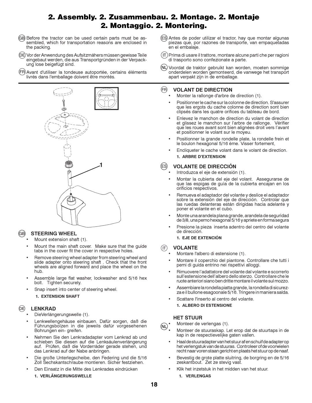 Husqvarna LTH152 instruction manual Steering Wheel, Lenkrad, Volant DE Direction, Volante DE Dirección, HET Stuur 