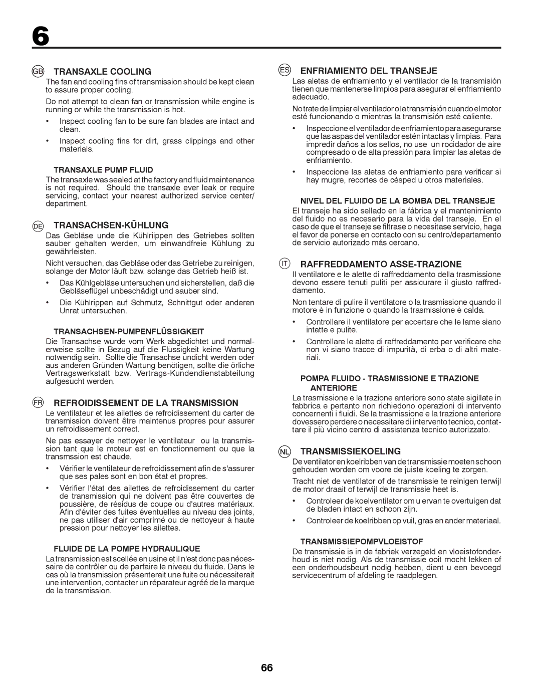 Husqvarna LTH152 Transaxle Cooling, Transachsen-Kühlung, Refroidissement DE LA Transmission, Enfriamiento DEL Transeje 