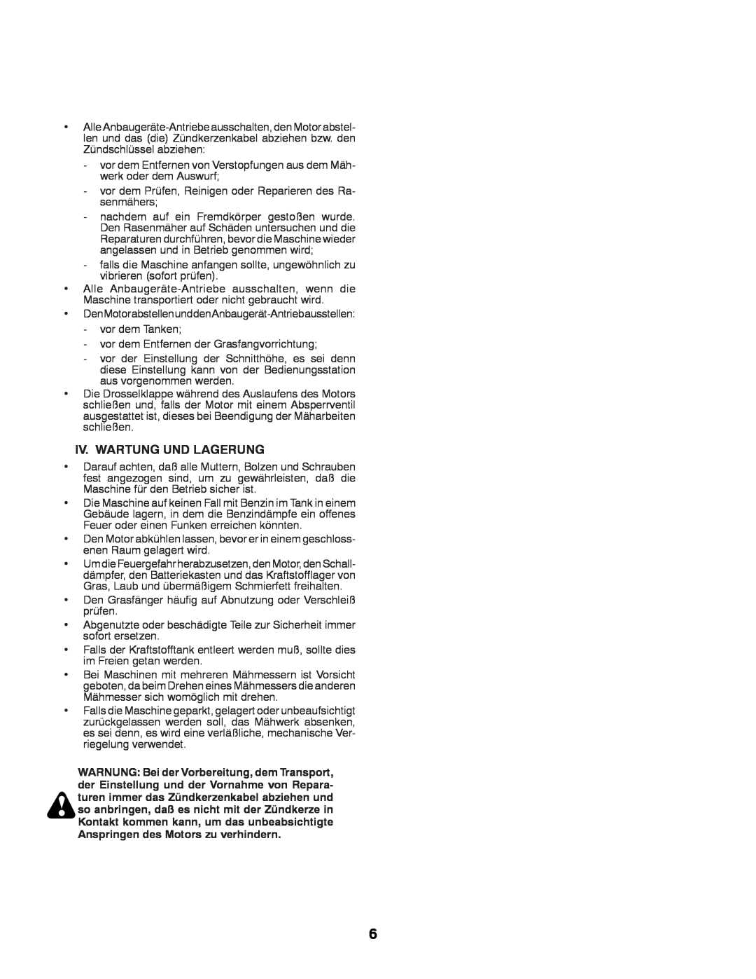 Husqvarna LTH152 instruction manual Iv. Wartung Und Lagerung 