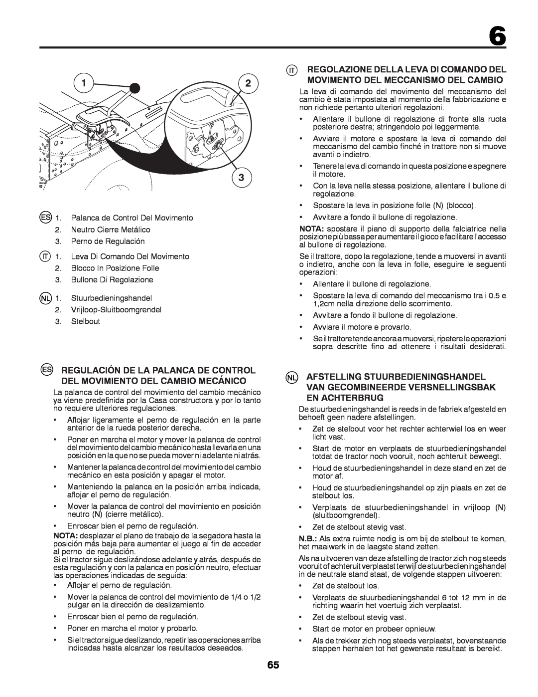 Husqvarna LTH152 instruction manual Regulación De La Palanca De Control Del Movimiento Del Cambio Mecánico 