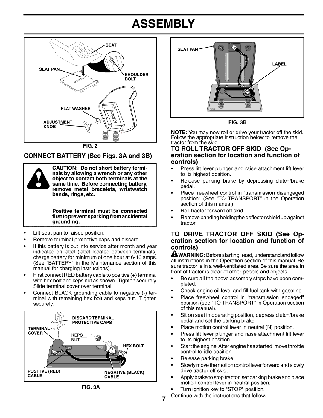 Husqvarna LTH1536 owner manual Connect Battery See Figs a and 3B 