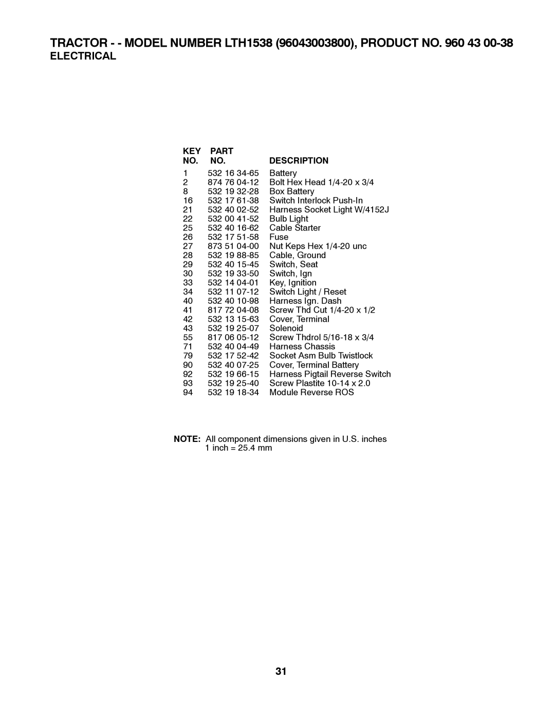 Husqvarna LTH1538 owner manual Socket Asm Bulb Twistlock 