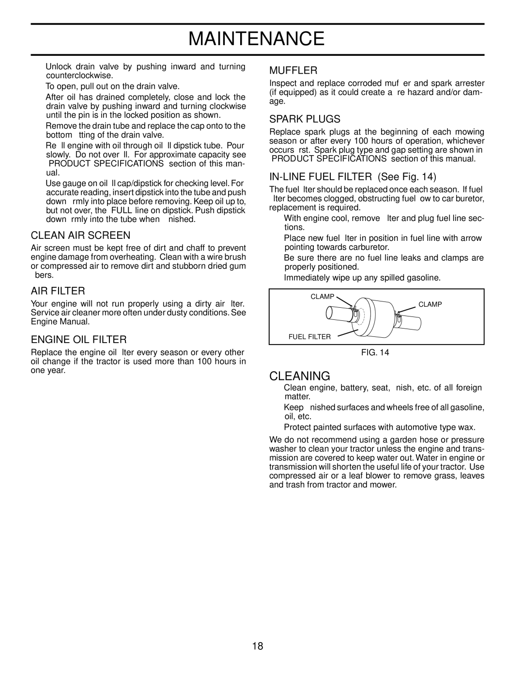 Husqvarna LTH1542 owner manual Cleaning 