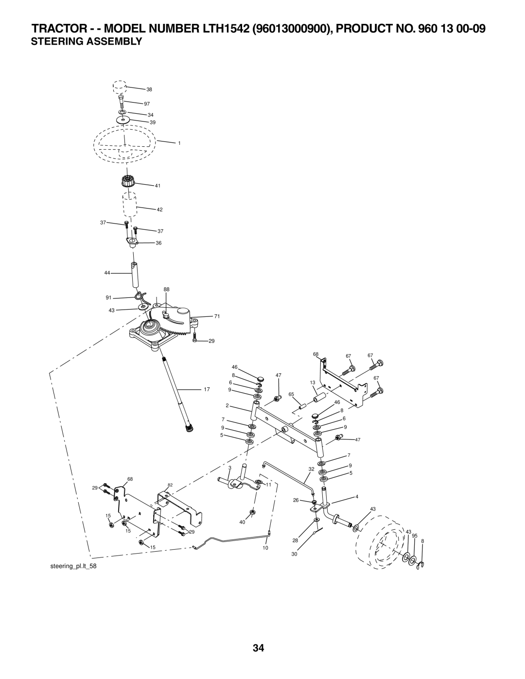 Husqvarna LTH1542 owner manual Steering Assembly 