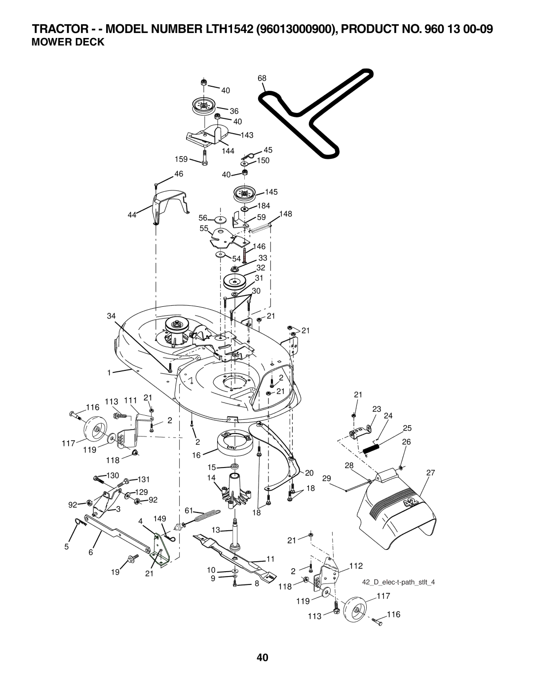 Husqvarna LTH1542 owner manual Mower Deck 