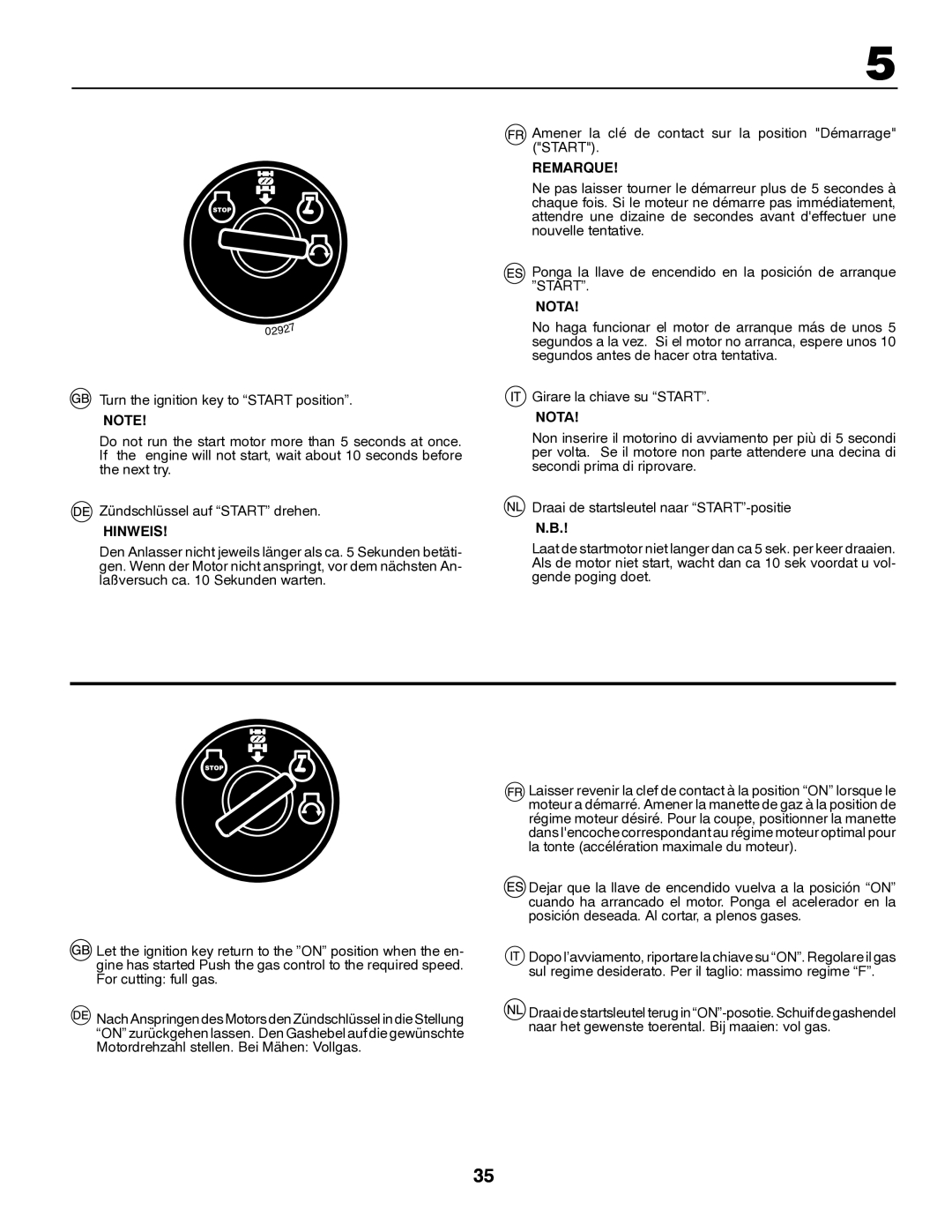 Husqvarna LTH171 instruction manual Hinweis, Remarque, Nota 