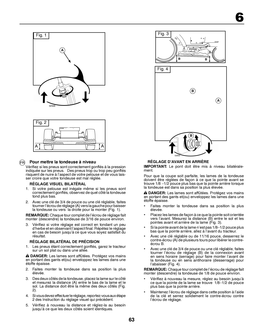 Husqvarna LTH171 Pour mettre la tondeuse à niveau, Réglage Visuel Bilatéral, Réglage Bilatéral DE Précision 