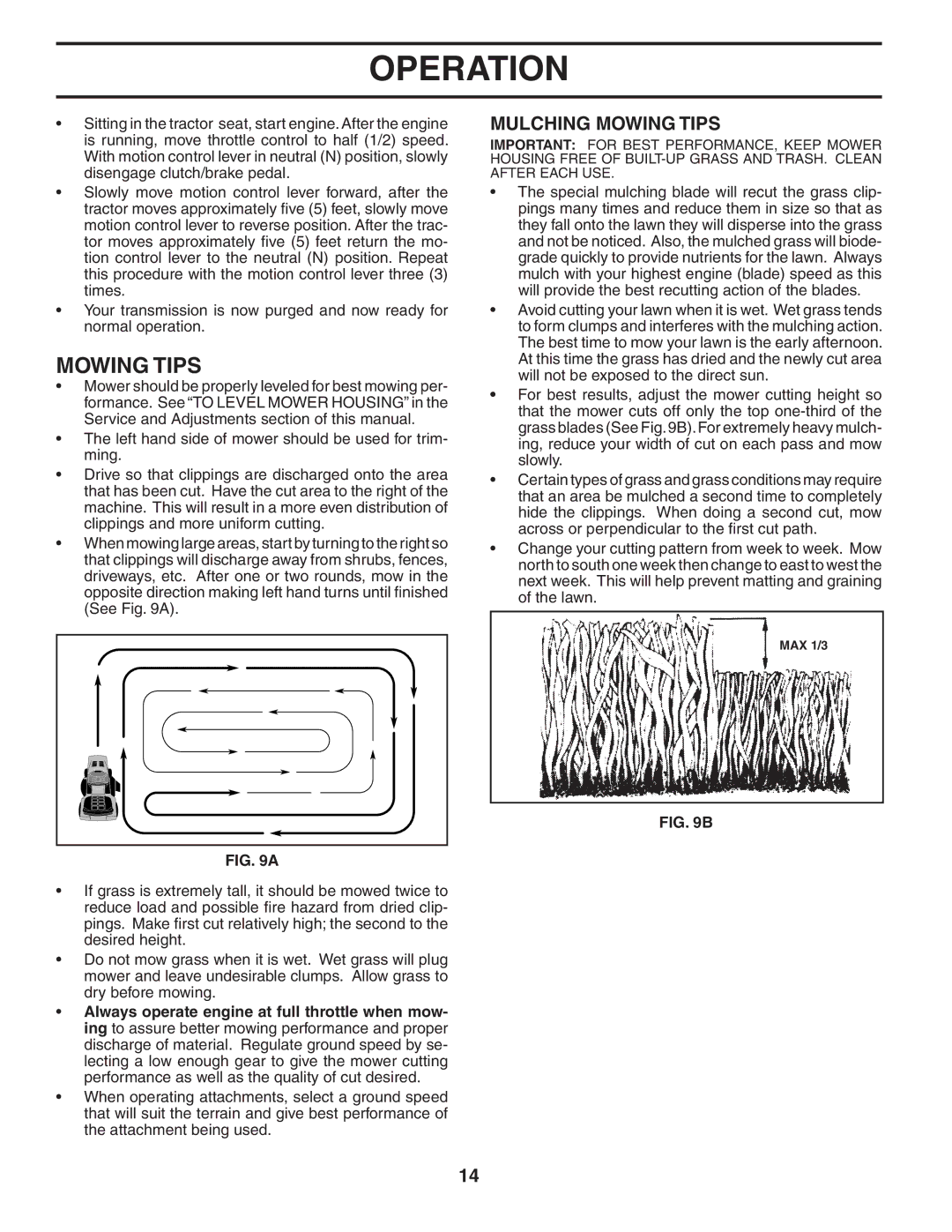 Husqvarna LTH1742 owner manual Mulching Mowing Tips 