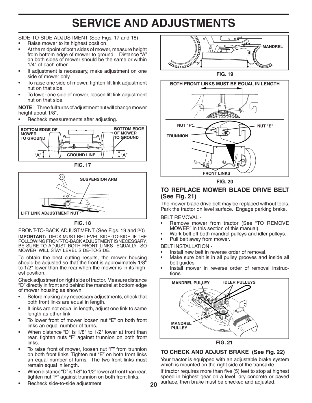 Husqvarna LTH1742 owner manual To Replace Mower Blade Drive Belt See Fig, Belt Removal, Belt Installation 