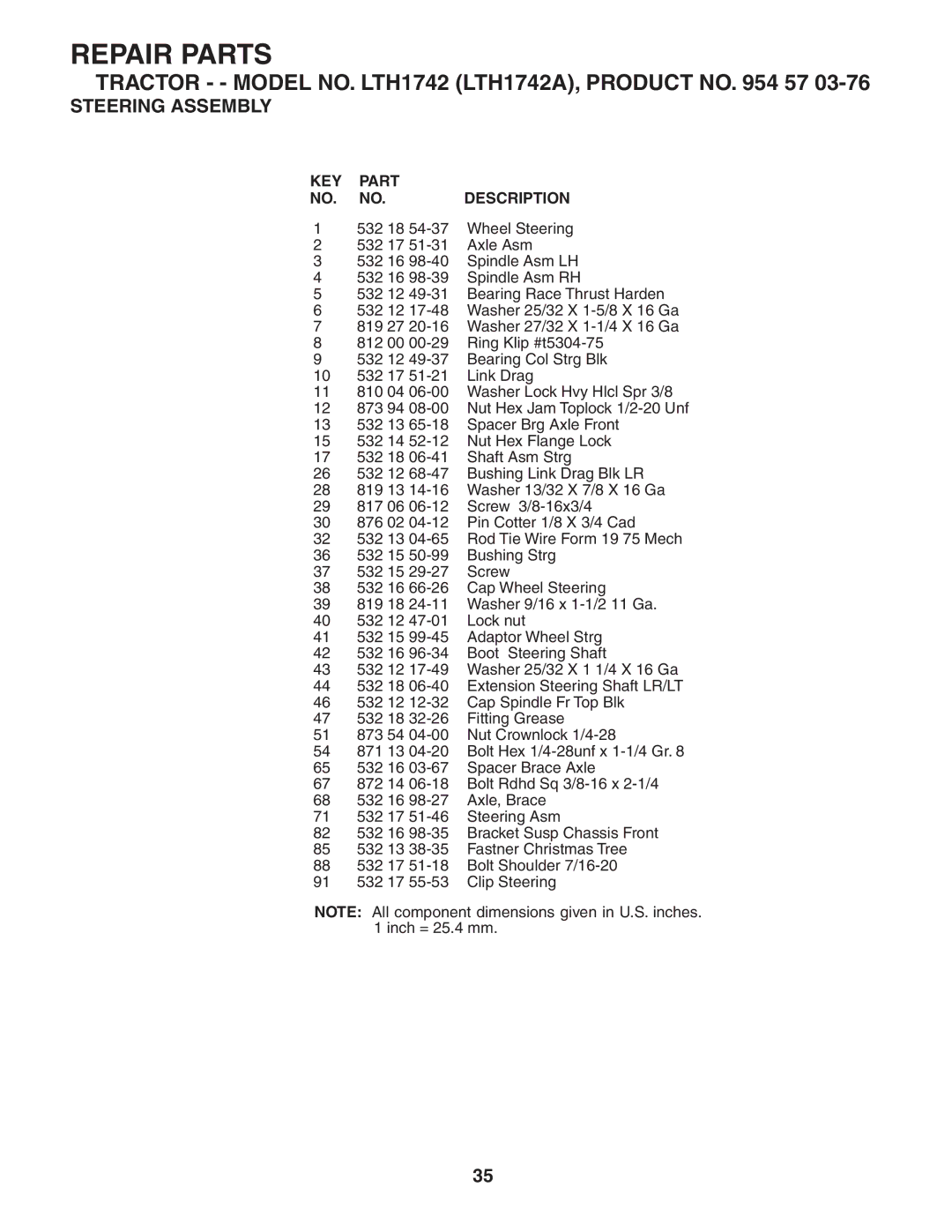 Husqvarna LTH1742 owner manual Repair Parts 