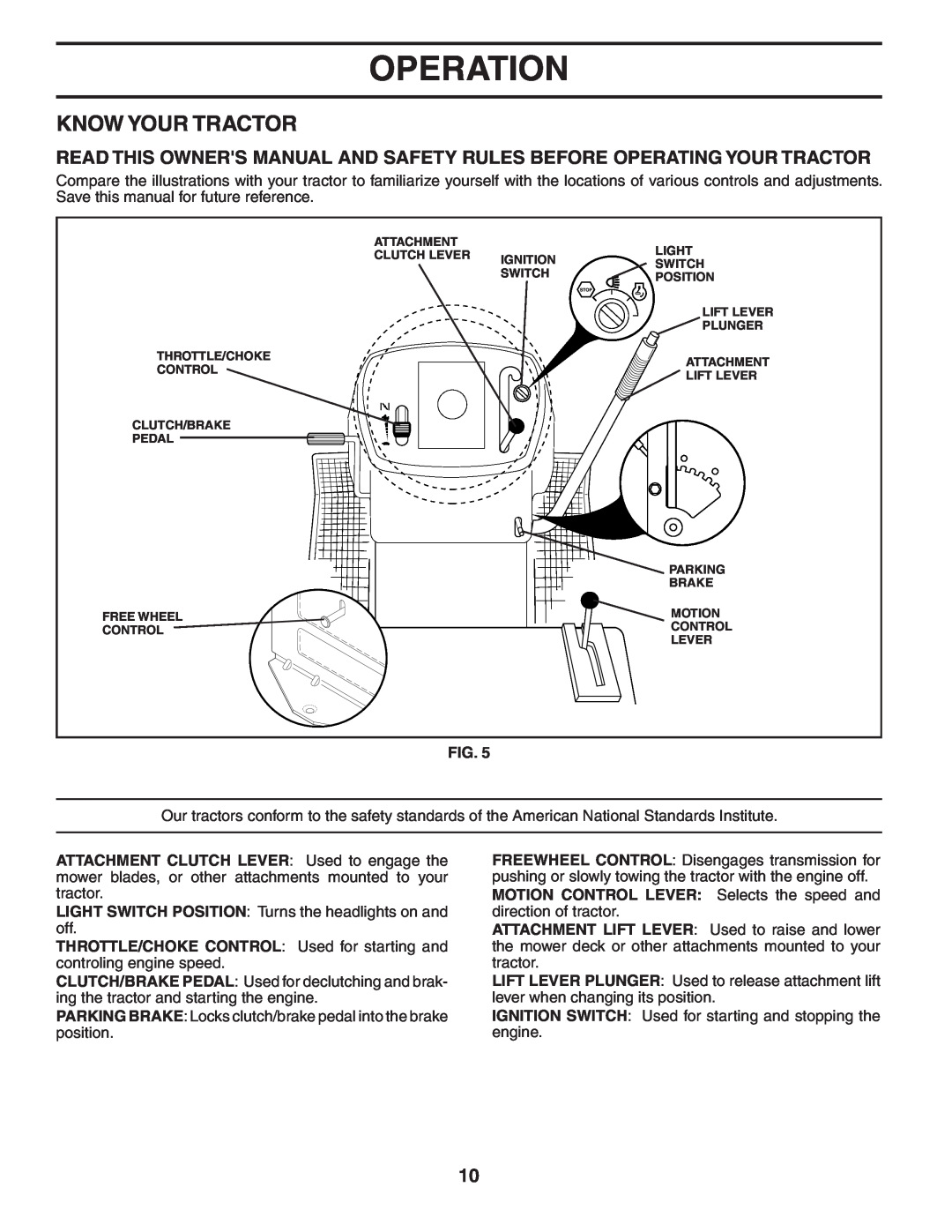 Husqvarna LTH1742 owner manual Know Your Tractor, Operation 