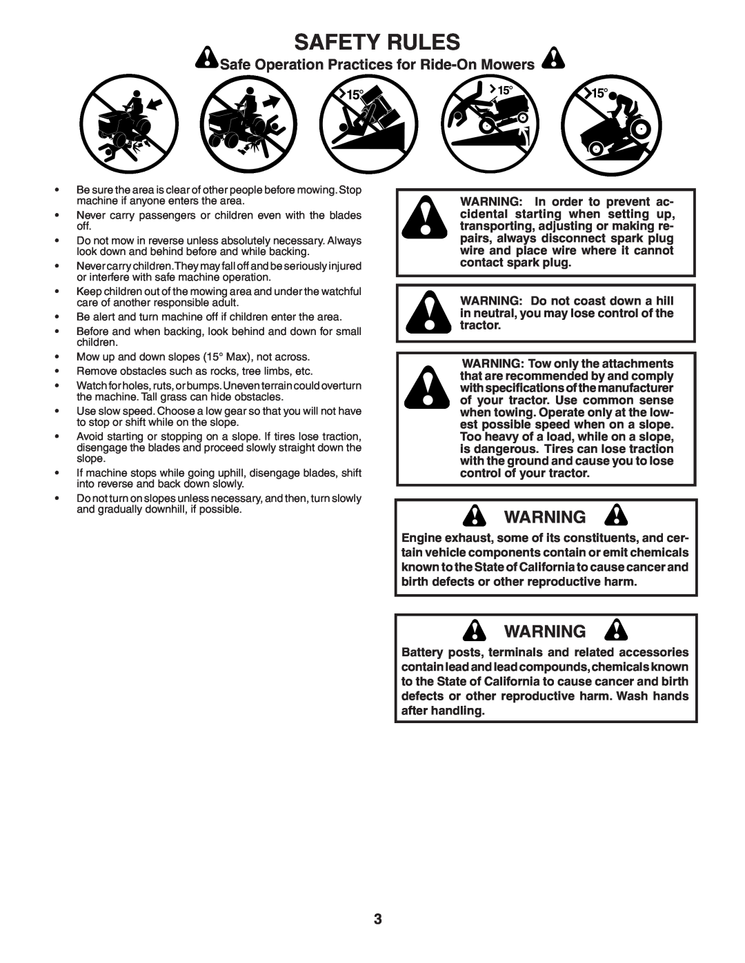 Husqvarna LTH1742 owner manual Safety Rules, Safe Operation Practices for Ride-On Mowers 