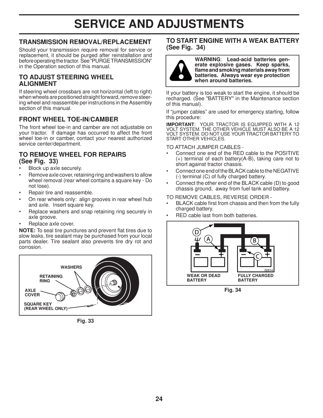 Husqvarna LTH1742T manual Transmission REMOVAL/REPLACEMENT, To Adjust Steering Wheel Alignment, Front Wheel TOE-IN/CAMBER 