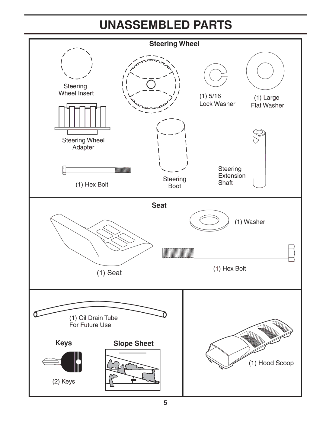 Husqvarna LTH1742T manual Unassembled Parts, Steering Wheel 