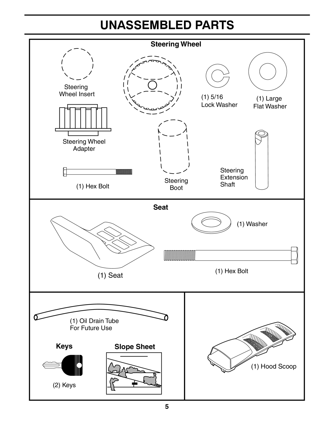 Husqvarna LTH1742TWIN manual Unassembled Parts, Steering Wheel 