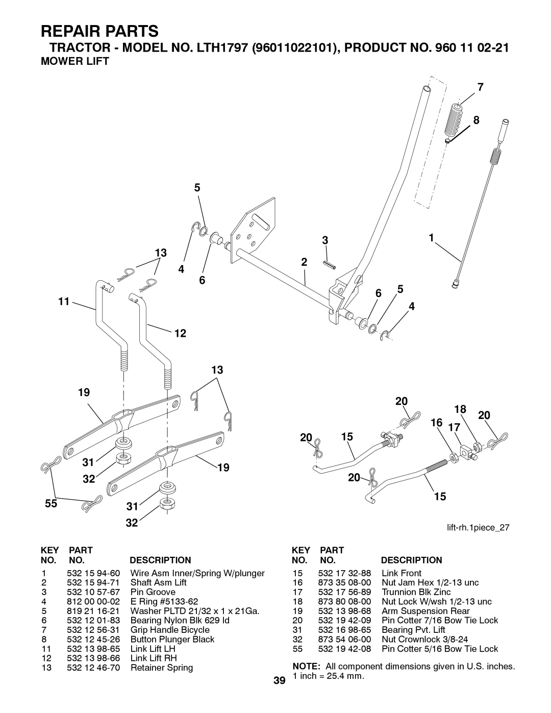 Husqvarna LTH1797 owner manual Mower Lift, 5531 