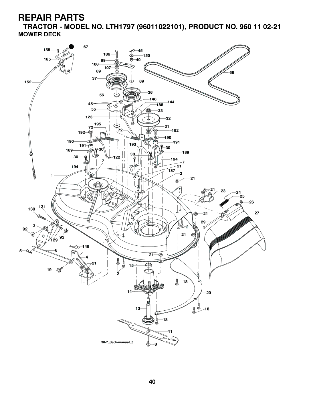 Husqvarna LTH1797 owner manual Mower Deck 