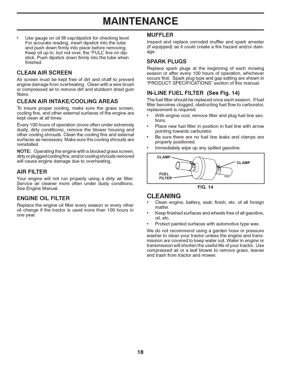 Husqvarna LTH1842 manual Cleaning 