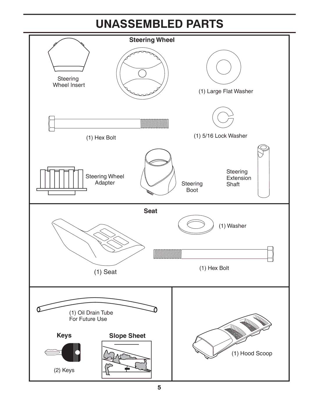 Husqvarna LTH1842 manual Unassembled Parts, Steering Wheel 