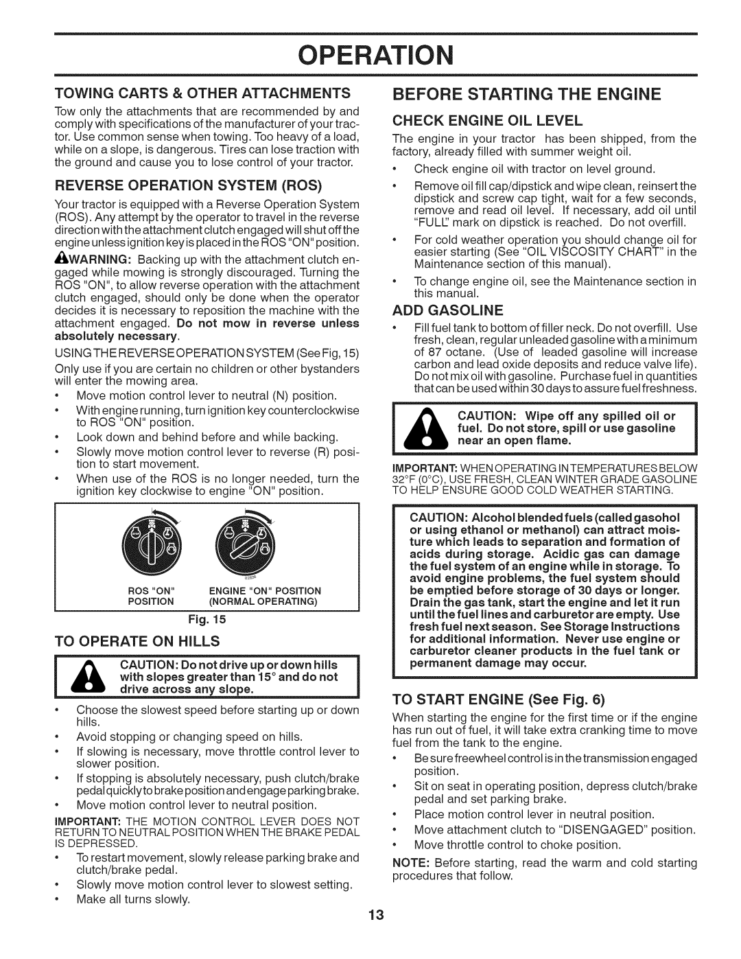 Husqvarna LTH18538 owner manual Before Starting the Engine, Towing Carts & Other Attachments 