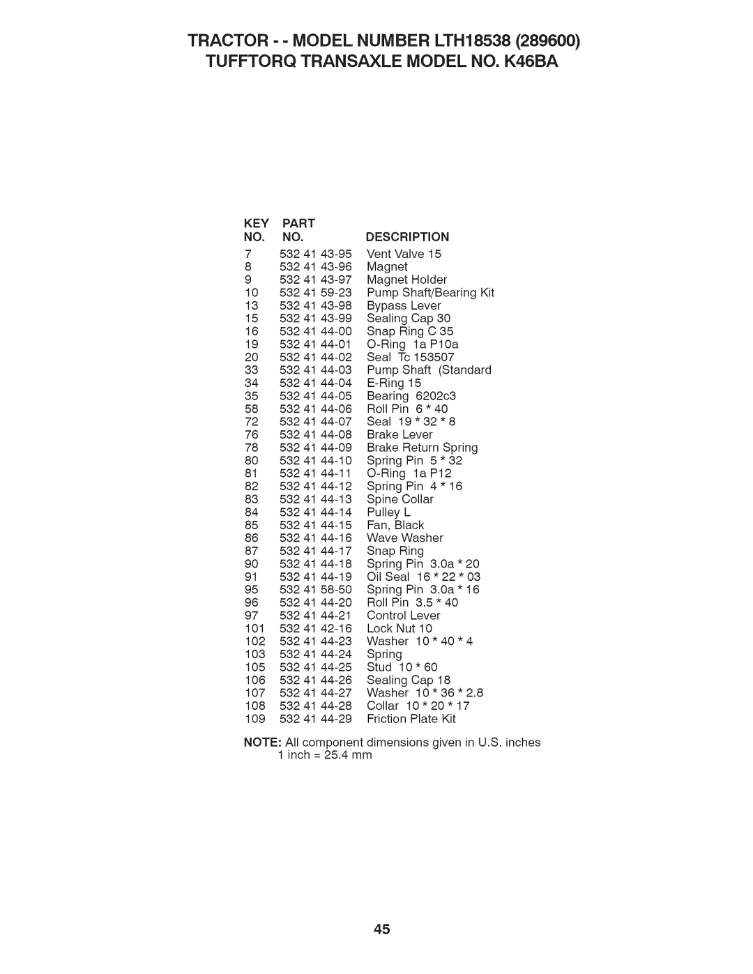 Husqvarna LTH18538 owner manual DESCRiPTiON 