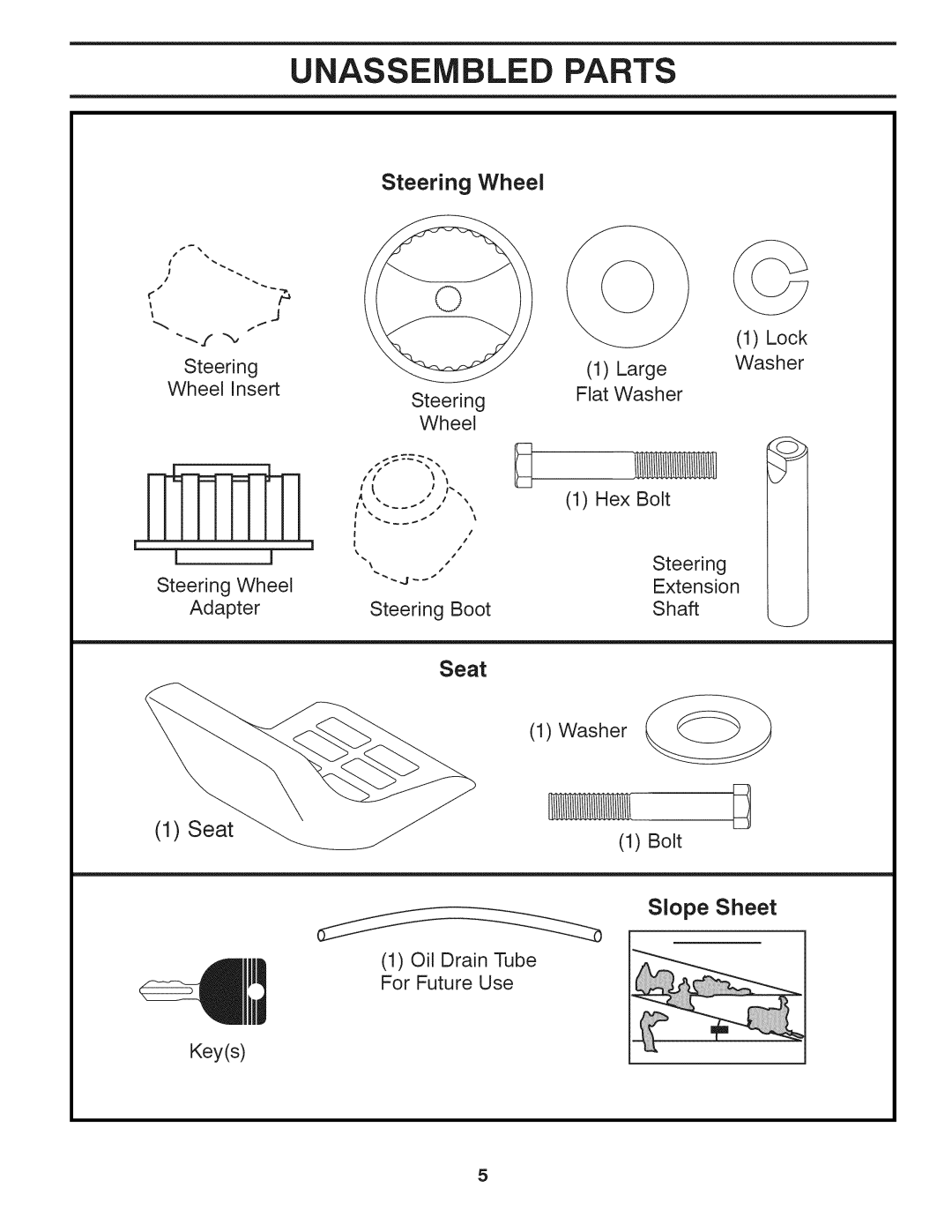 Husqvarna LTH18538 owner manual Unassembled Parts, Steering Wheel 