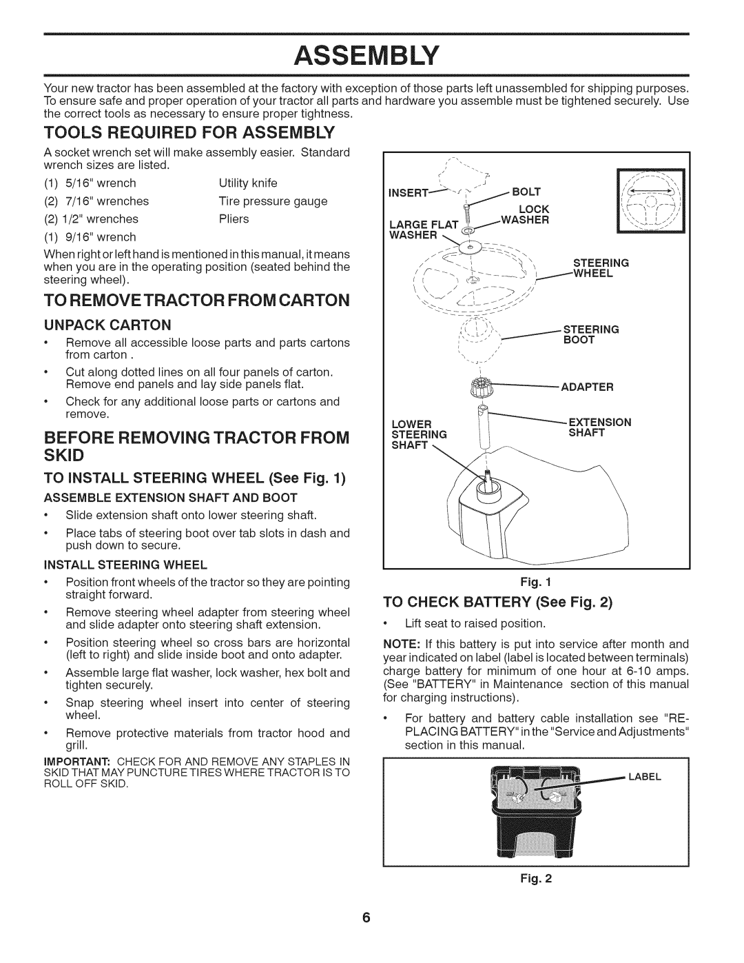 Husqvarna LTH18538 Tools Required for Assembly, To Remove Tractor from Carton, Before Removing Tractor from, Skid 