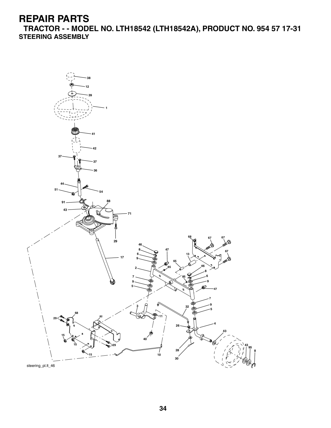 Husqvarna LTH18542 owner manual Steering Assembly 