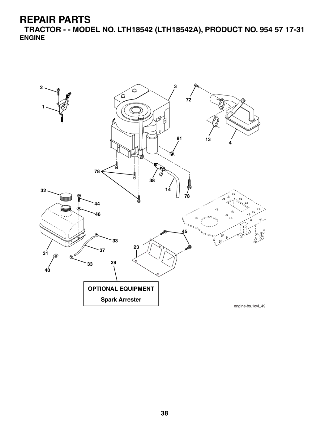 Husqvarna LTH18542 owner manual Engine 