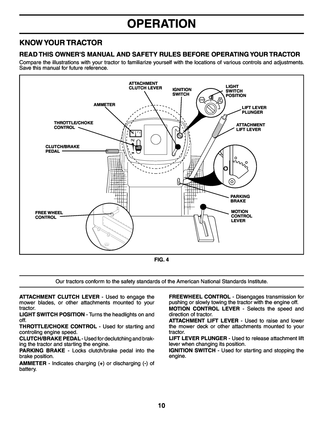 Husqvarna LTH18542 owner manual Know Your Tractor, Operation 