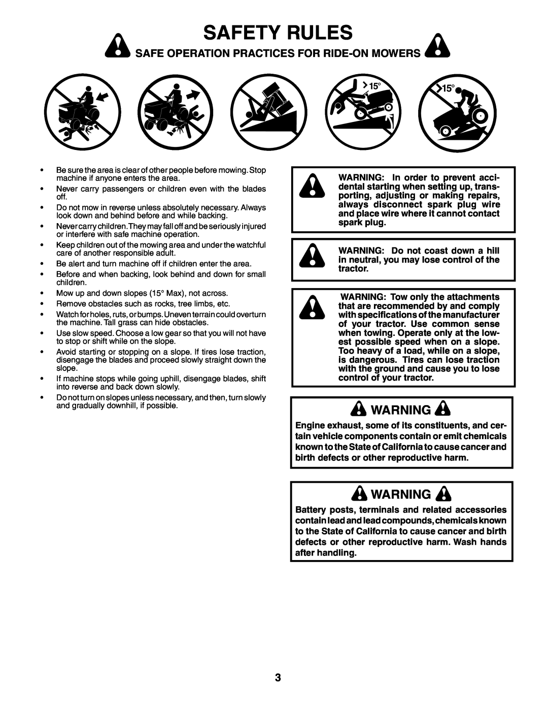 Husqvarna LTH18542 owner manual Safety Rules, Safe Operation Practices For Ride-On Mowers 