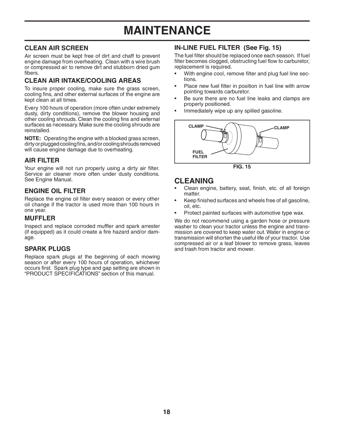 Husqvarna LTH2042 owner manual Cleaning 