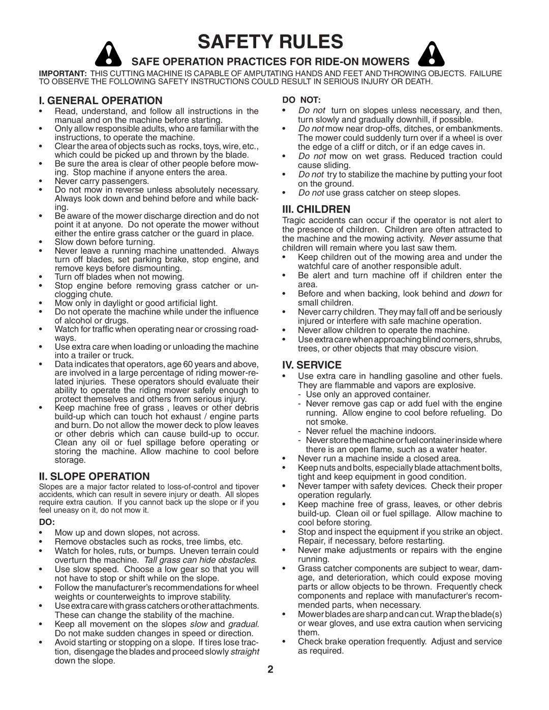 Husqvarna LTH2042 owner manual Safety Rules 